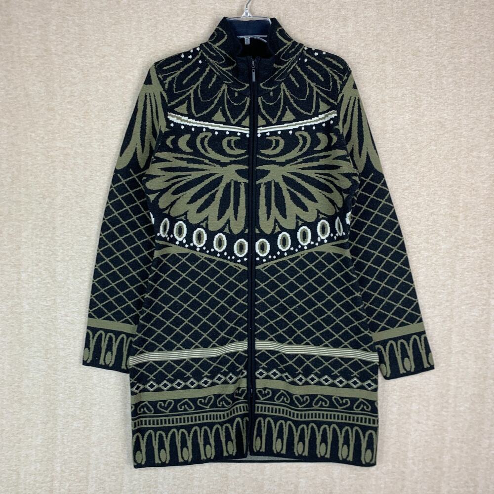 Icelandic Designs 100% Merino Wool Sweater L Full Zip Up Knit Cardigan Duster